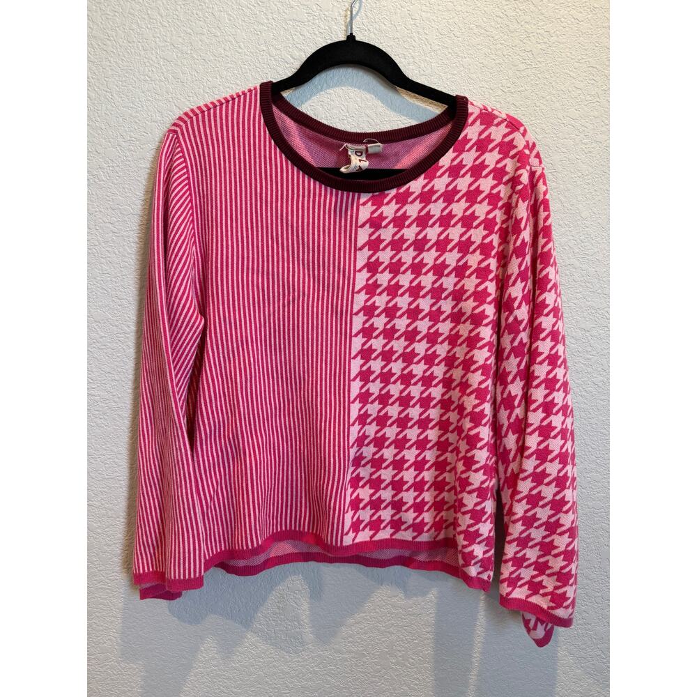 Dolan Pink & Cranberry Stripe Houndstooth Lounge Sweater M - Picture 4 of 6